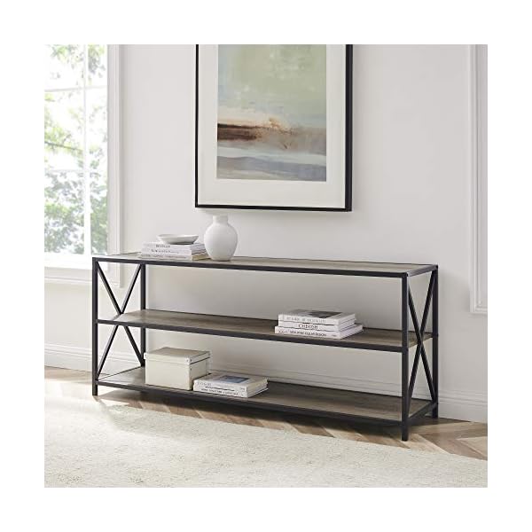 Eden Bridge Designs Bookshelf, Metal Frame, Grey Wash, 60 Inches, Storage organiser, Multi-Functional Home office Furniture