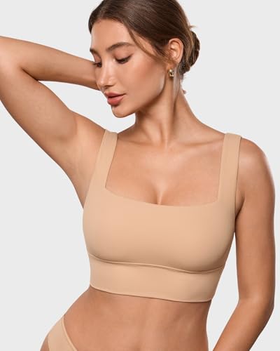 Image of INLYRIC Women's Inbarely Outwear Longline Square Neck Bralette Supportive Unlined No Underwire Yoga Sports Bra