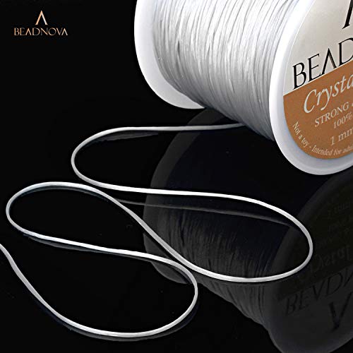 Image of BEADNOVA 1mm Elastic Stretch Polyester Jewelry Bracelet Crystal String Cord 60m Roll (Clear White),1 count