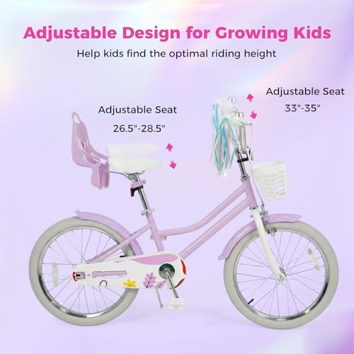 Image of BABY JOY Girls Bike with Streamers & Doll-Seat, Kids Bike for 3-8 Years Old