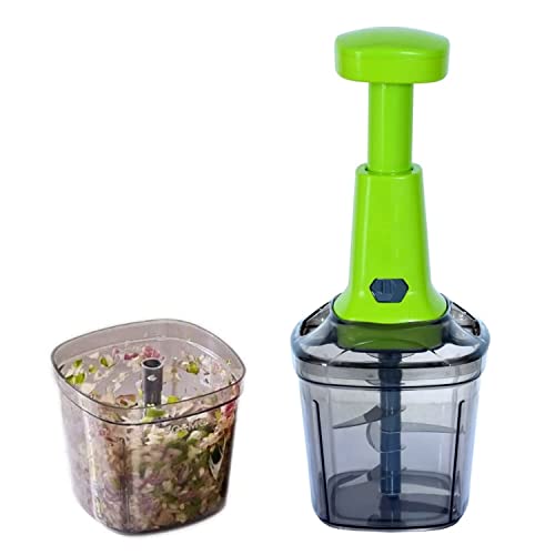 Image of Manual Speedy Hand Press Food Chopper with 6 Blade Chopper for Vegetables,Fruits,Nuts and More-Egg Whisk-Perfect Chopping with Easy Push and Close Button 1100ML(Multicolor), Pack of 1