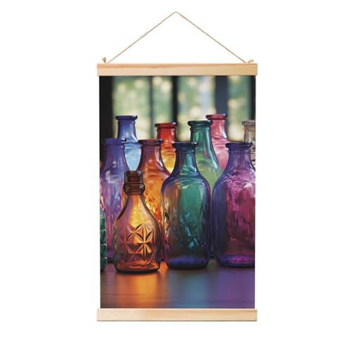 Poster bouteille en verre vintage 91x61 cm avec cintre en bois