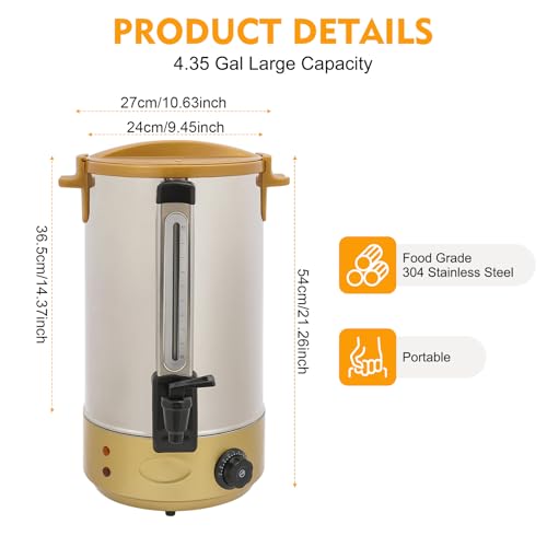 Image of 120Cup Electric Hot Water Dispenser, 7.4 Gal Stainless Steel Commercial Water Boiler and Warmer, 1800W Temp Adjustable Tabletop Tea Coffee Urn for Parties (7.4Gal Gold)