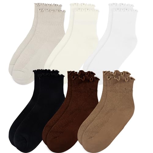 Image of Womens Ankle Casual Socks Lace Ruffle Low Cut Knit Cotton Lettuce Socks for Women Girls