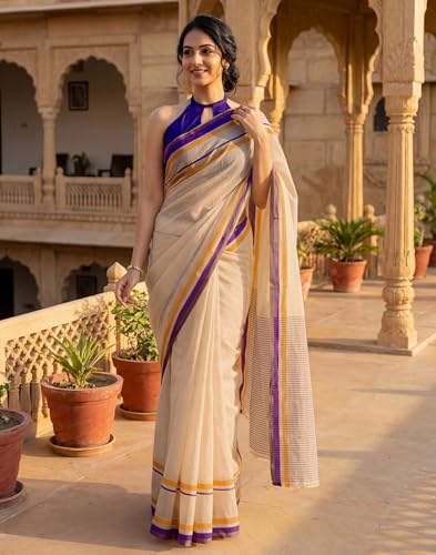 Image of SIRIL Women's Cotton Linen Printed, Zari Border One Minute Ready To Wear Saree With Unstitched Blouse Piece