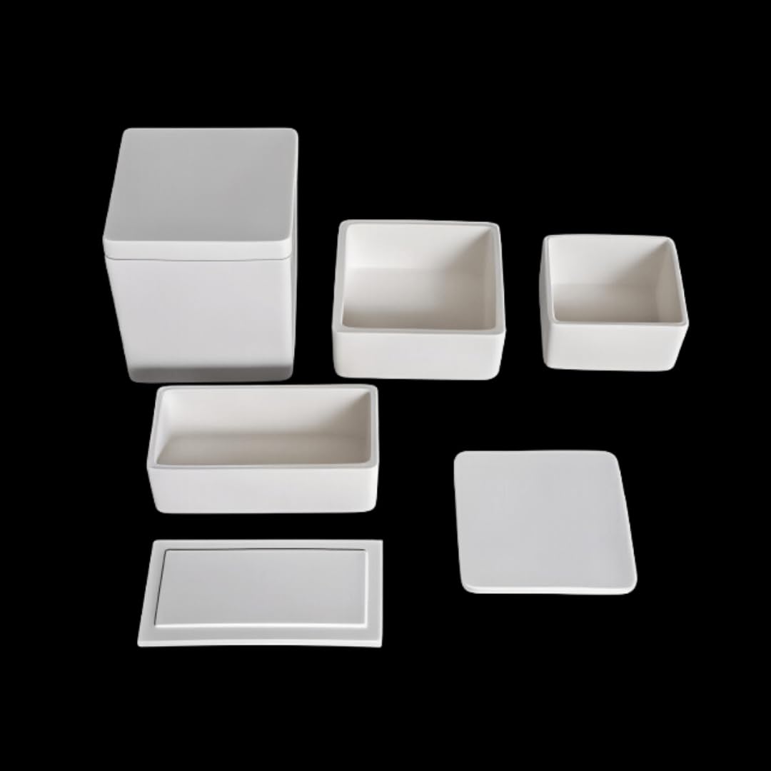 Crisol de alúmina al 99%, contenedor de corindón de cerámica resistente for uso en laboratorio, crisol cubierto cuadrado de Al₂O₃, 1 unidad(100x100x35mm)
