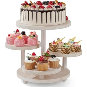 4 Tier Round Cupcake Tower Stand, Wood Cake Stand with Tiered Tray Decor for Baby Shower Birthday Wedding Graduation Halloween Christmas