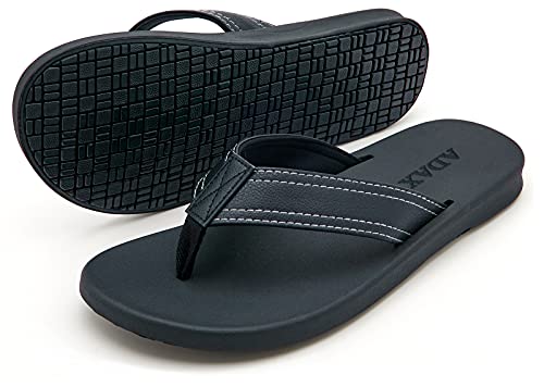 ADAX Mens Comfortable Leather Flip Flops,Non-Slip Sport Cushion Beach Slippers Thong Sandals