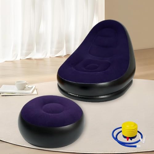 Image of Inflatable Recliner Sofa with Air Pump for Ultimate Relaxation - Purple (Pack of 1) | Inflatable Lounge Chair with Footstool, Durable Material, Lightweight & Portable, Ideal for Home