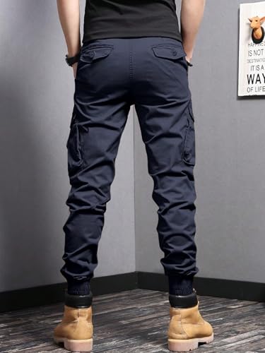 Men's Casual Cargo Pants Tapered Slim Fit Button Joggers Sweatpants Drawstring Tactical Pockets Trousers2