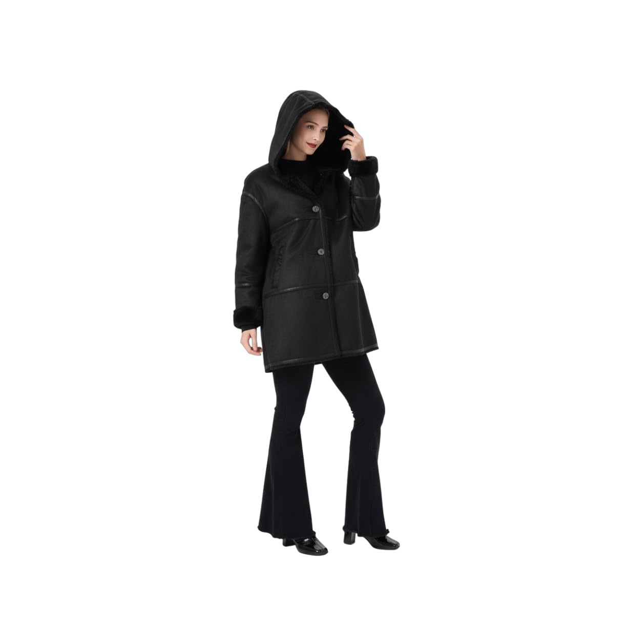 warmer Veloursmantel Damen mit fester Kapuze | Warmer Damen Wintermantel mit fester Kapuze, kuscheliges Innenfutter, windabweisend, eleganter Schnitt für den Alltag