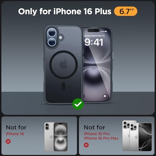 Image of Miracase Magnetic for iPhone 16 Plus Case [with 2X Screen Protectors] [Compatible with MagSafe], Slim Thin Phone Case Military-Grade Protected for iPhone 16 Plus Cover Bumper 6.7 Inch, Black