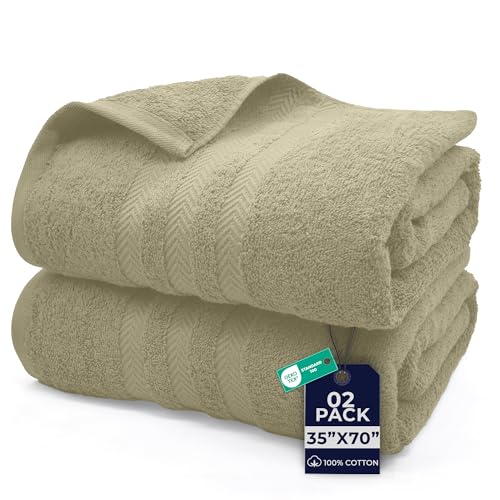 Image of DAN River 2 Pack Bath Sheets Extra Large 35x70, Large Bath Towels for Adults, XL Oversized Heavy Duty Towel Set, 600 GSM 100% Ring Spun Cotton, Soft Quick Dry, Beige
