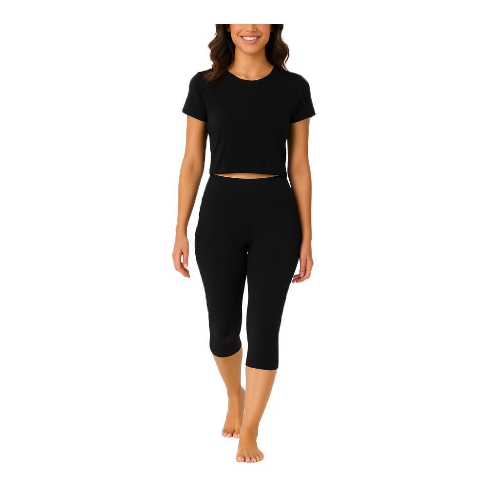 brand flex Women's Cotton Blend 3/4th Plain Sports Capri | Activewear | Gym | Yoga | Running (Available in S,M,L,XL,XXL Sizes) for Women (Black) 1Pack-picture-48