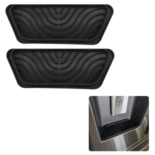 ZHMEINA 2 Pack Silicone Refrigerator Drip Tray Cuttable Refrigerator Drip Catcher Protects Ice and Water Dispenser Pan Fridge Spills Water Pad for Whirlpool GE Samsung (Rectangular Black)