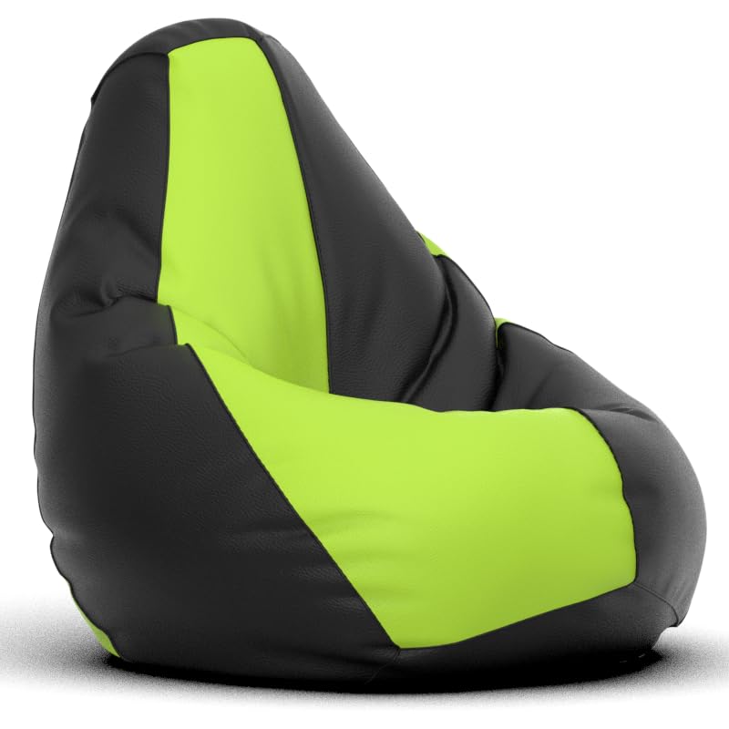 Image of Biggie Bean Bag 3XL Bean Bag Chair with Beans Filled-Perfect for Living Room,Bedroom,Study-Sale Design(Regular-Black Pea-Green)-Faux Leather