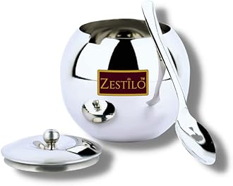 ZESTILOghee container ghee pot oil container ghee container with spoon steel oil container steel ghee storage containers for kitchen Capacity of 275 ml orange