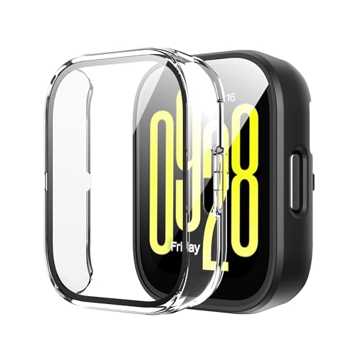 Rojeuinn Pack de 2 Fundas para Xiaomi Redmi Watch 5 Active Funda Protectora con Protector de Pantalla, PC Dura 360° Funda Protectora Ultrafina Antiarañazos Antipolvo - Transparente+Negro