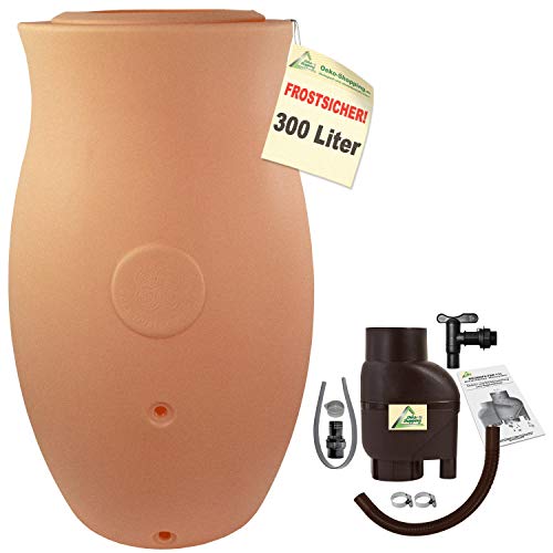 Regentonne Regenfass Wasserfass Regenfass Regenwassertonne Maja Amphore - die Klassische Form und Zeitlose Eleganz! mit Deckel als dekorative Pflanzschale (Terra-kotta mit T33 Braun, 300L)