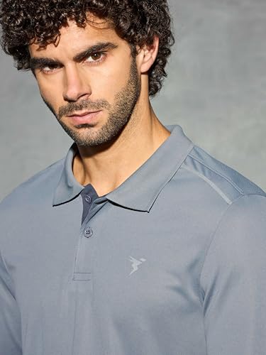 Image of TECHNOSPORT Men's Solid Full Sleeve Polo T-Shirt TECHNOCOOL+ Quick Dry Slim Fit Sports Tee for Travel Casual Smart Wear UPF50+ Anti Odour