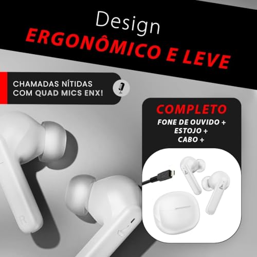 Fone De Ouvido Sem Fio Bluetooth 5.3 Branco Compatível com Todos Celulares Com Microfone iOS/Android