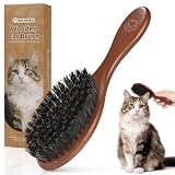 VALENTISE Natural Boar Bristle Cat Brush, Soft Pet Grooming Brush with Wooden Handle for Reduce...