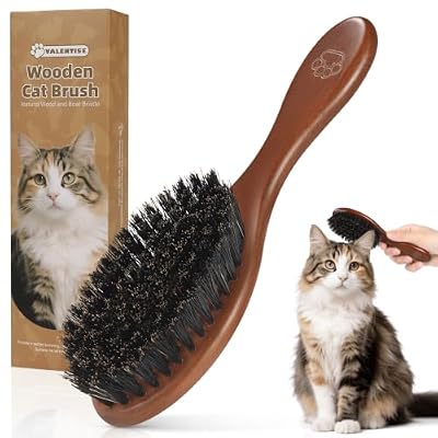 VALENTISE Natural Boar Bristle Cat Brush, Soft Pet Grooming Brush with Wooden Handle for Reduce Shedding, Pet Hair Brush for Dogs & Cats