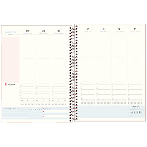 Planner Espiral 20 x 27,5 cm Soho 90 Grande 2022 - Estampa Poá grande fundo rosa - new dreams - Tili