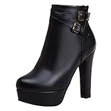 Heel Height:12cm VulusValas Damen Elegant Chunky Heel Party Knöchel Stiefel Plateau Runder Zeh Herbst Stiefel Reißverschluss Black Size 46 Asian