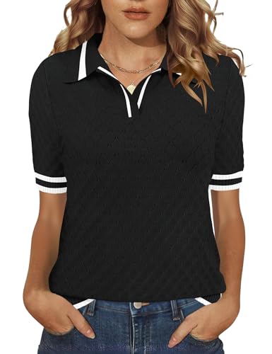 Image of Rapbin Womens Short Sleeve Knit Polo Shirts Summer Spring Sweater Tops