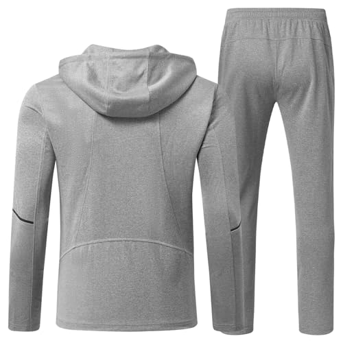 BGOWATU Men's Tracksuits Set Full Zip Jacket Hoodie Sweatsuit Running Sport Pants Jogging Suits with Zipper Pockets Light Grey L