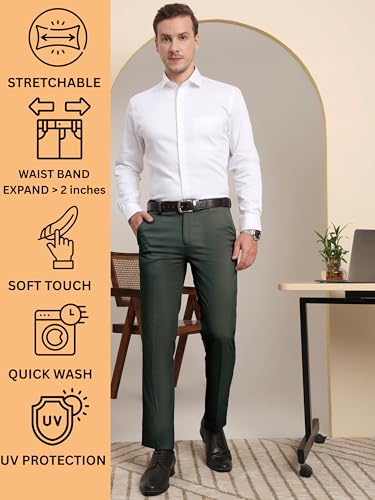 Image of SaintX Men's Premium Stretchable Formal Trouser with Techno Flex Waistband | Slim Fit Pants | Italian Design | Office Wear /Executive Wear