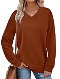 WIHOLL Sweaters for Women Fashion Fall Outfits 2025 Long Sleeve Tops Womens Fashion Sweatshirt Caramel Halloween L
