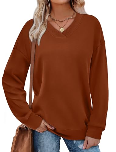 WIHOLL Sweaters for Women Fashion Fall Outfits 2025 Long Sleeve Tops Womens Fashion Sweatshirt Caramel Halloween L