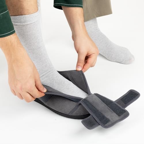 Image of Men's 80-D Memory Foam Adjustable Wide Diabetic Slippers for Swollen Feet, Edema, Arthritis, Elderly Indoor /Outdoor