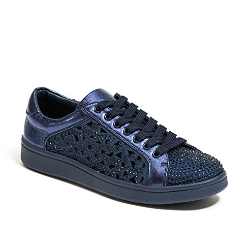 LADY COUTURE Laser Cut Sneakers with Rhinestone Women's Shoes, Paris Navy 40