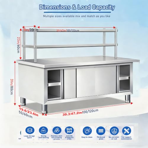Image of Stainless Steel Work Table with Storage, 47.2 inchx19.6 inch Prep Table