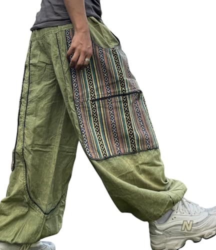 Hippie Cargo Trousers for Men & Women – Baggy Fit Festival Pants with Woven Patchwork – Handmade Cotton Harem Style4