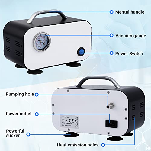 Four E'S Scientific 284 Lab Vacuum Pump, 10L/Min Laboratory Vacuum Filtration Pump thumb #3