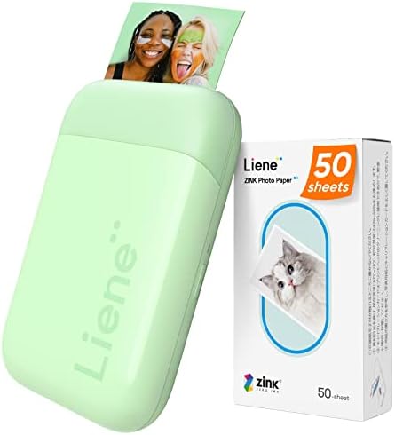 Liene Photo Printer, 2x3” Mini Portable Instant Photo Printer Bundle w/ 50 Zink Adhesive Paper, Bluetooth 5.0, Compatible w/iOS & Android, Small Picture Printer for iPhone, Smartphone, Green