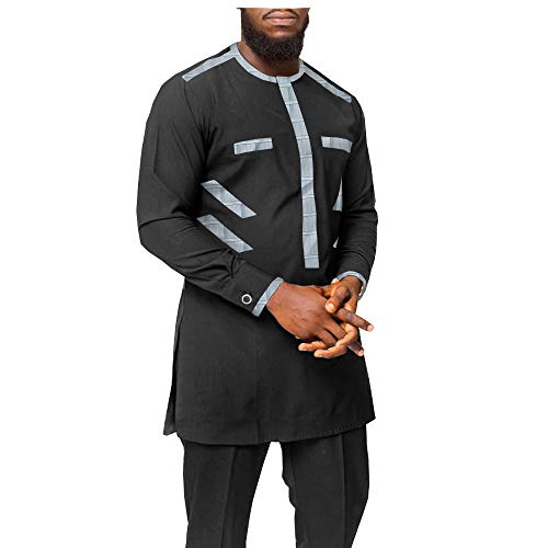 Men`s Casual Shirt Suit African Dashiki Print Clothing for Party Wedding Attire Jacquard Bazin