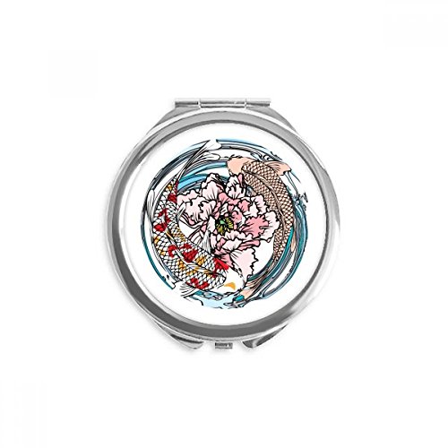 Miroir de poche carpe pivoine motif géométrique rond portable pour maquillage quotidien de 2,6 pouces