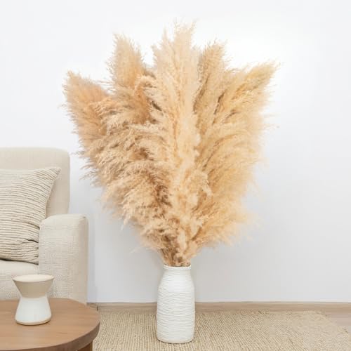 Pampasgras groß 100 cm - Trockenblumenstrauß XXL - Trockenblumen Boho Deko Beige Schlafzimmer Wohnzimmer Badezimmer Hochzeit Tischdeko getrocknet (10 Stück)