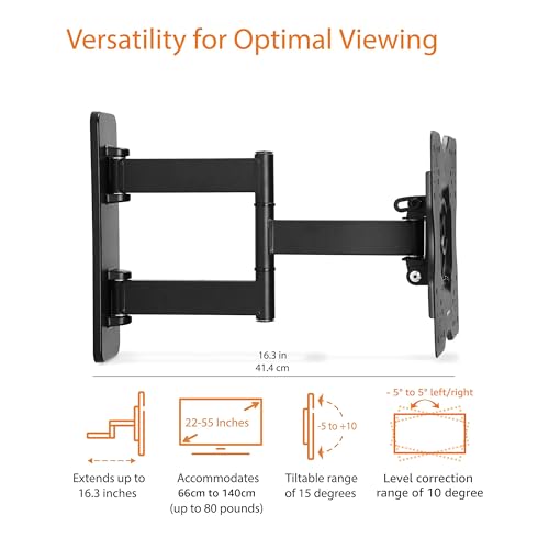 undefined Amazon Basics Full Motion Articulating TV Wall Mount, with Swivel and Tilt, for 26" to 55" TVs and Flat Panels up to 80 Lbs, VESA Compatible, Black の商品画像 2