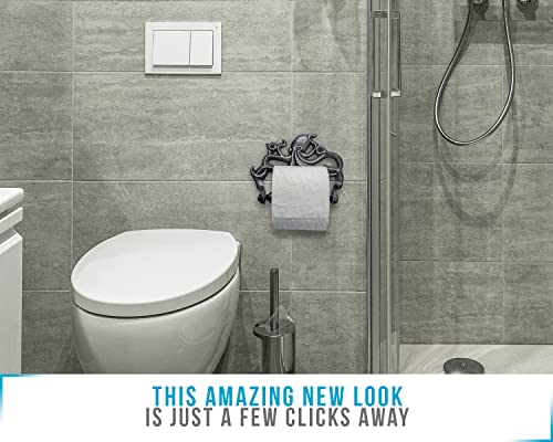 Decorative Cast Iron Octopus Toilet Paper Roll Holder – Wall Mounted Octopus Décor For Bathroom – Kraken, Nautical Bathroom Accessories – Included Screws And Anchors - Silver & Black #TOP1