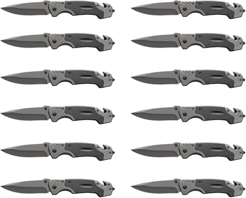 Pocket Folding Knife with Clip Blade Pocket Knife for Outdoor Tactical Survival and EDC Survival Knife Liner-Lock Belt Clip Hunting Camping Broken Glass Gift for Dad Him Husband 12 Pack