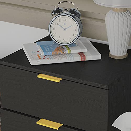 Homsee Modern Nightstand With 2 Storage Drawers & Gold Metal Legs, Minimalist And Versatile Bedside Table Sofa End Side Table, Black ((19.7" L X 15.7" W X 17.9" H)) #TOP2