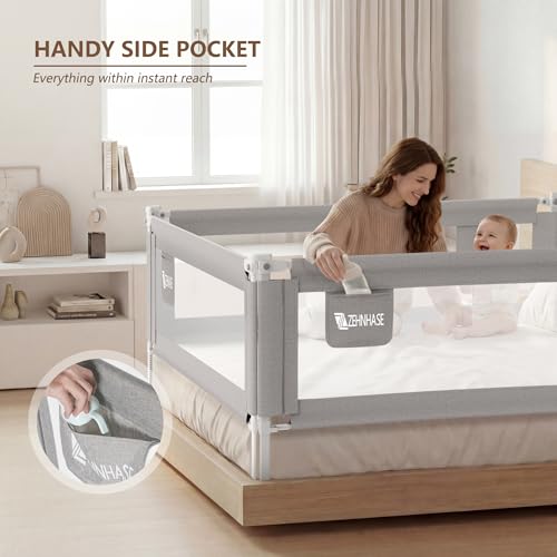 ZEHNHASE Bettgitter, Kinderbettgitter zum vertikalen Heben, Sicherheitsschutz, Bettgitter zum Schutz vor Stürzen für Kleinkinder, Babys und Kinder (Grau, 200cm,1Seite)