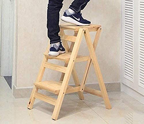 Silla de escalera plegable multifunción y taburete escalonado convertible de madera 3