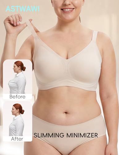 ASTWAWI V Neck Bra Seamless Wireless Invisible Jelly Minimizer Full Coverage No Underwire Tshirt Skin X-Large — view 3